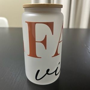 Frosted Can Shaped Glass Cup with Bamboo Lid and plastic Straw BPA-Free .16
OZ